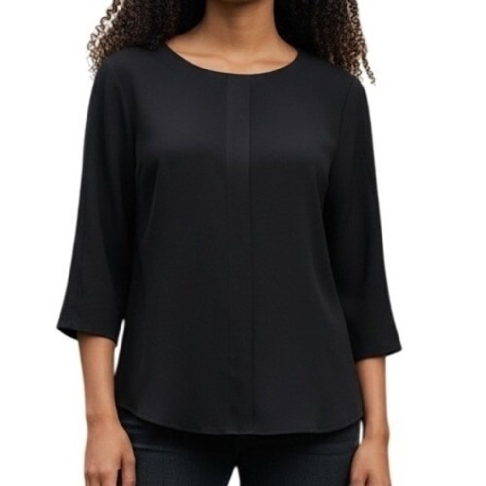 ELIZABETH & CLARKE Unstainable Bancroft Black 3/4 Sleeve Faux Suede Trim‎ Top 6